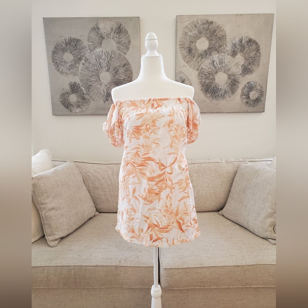 Abercrombie & Fitch Off Shoulder Tropical Linen Blend Dress sz Sm